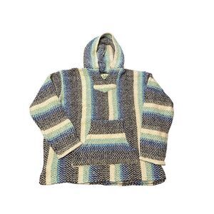 Baja Joe Hoodie Pistachio Mens Medium Mexican Boho Woven Surfer Skater